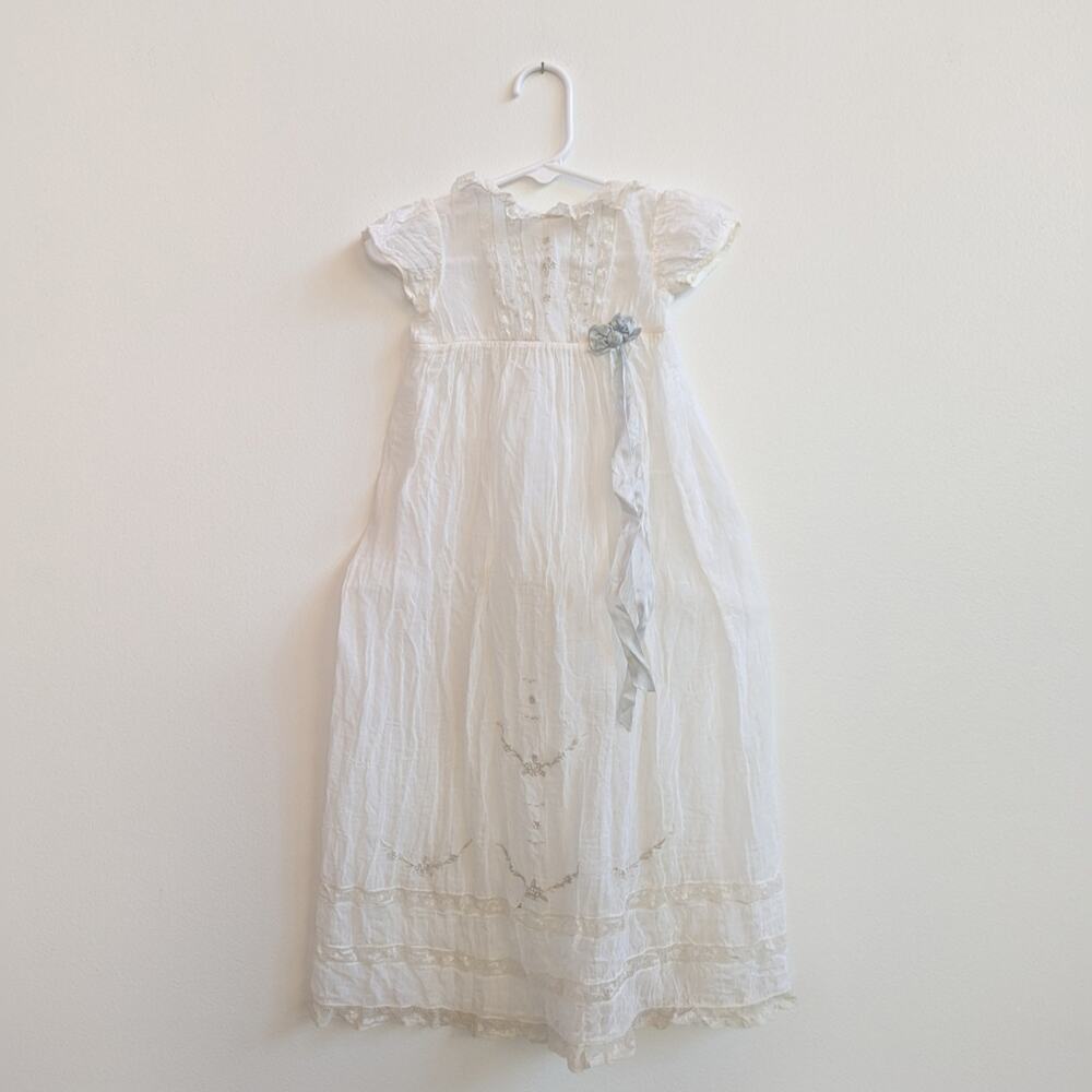Vtg Heirloom Baptism Gown 0-6m White Lace Antique